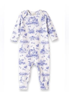 Tesa Baby - LIKE NEW -Long-Sleeve Baby Footed Bamboo One-Piece w/ blue Toile